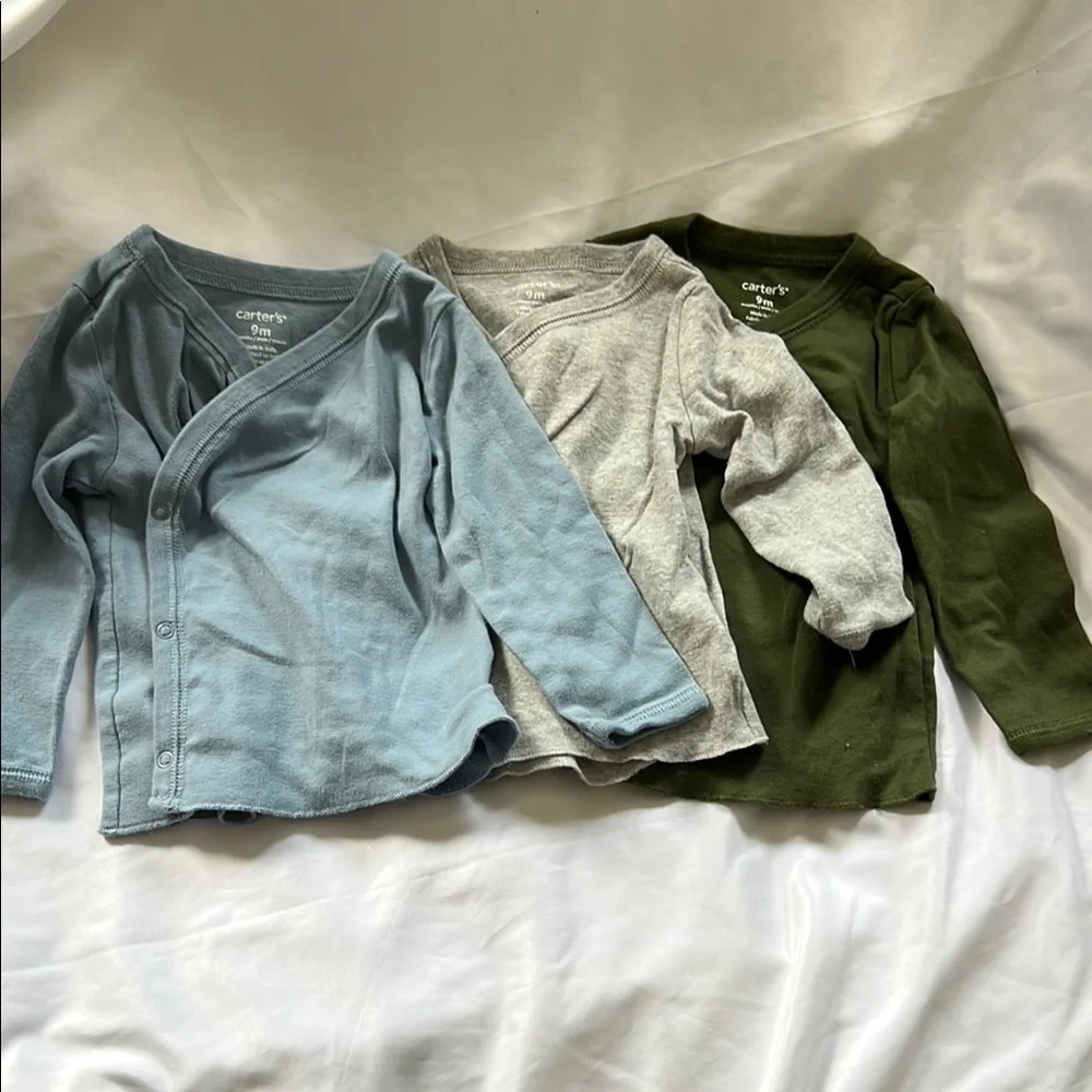 Lot of 3 Carter's Long-Sleeve Side-Snap Tees 9M